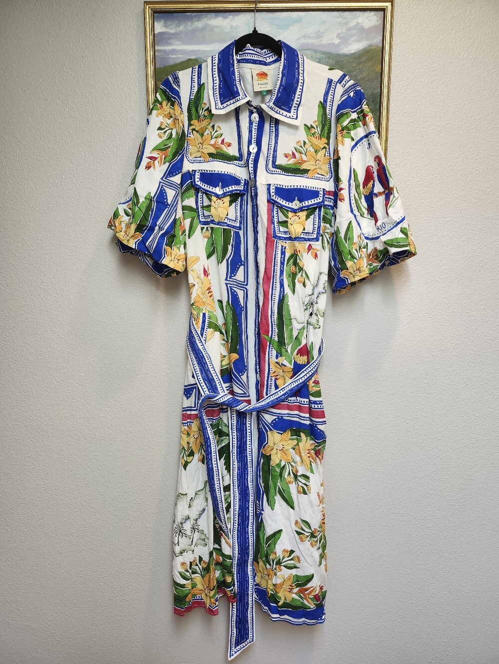 Farm Rio Tropical Destination Floral Button-Front Belted Dress  RUNS BIG XL